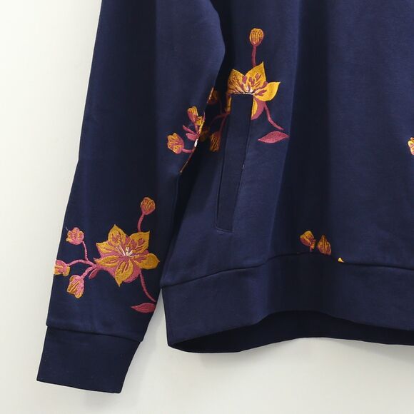 BONOBOS Supersoft Fleece Hoodie Floral Embroidered Long Sleeve Navy M New 283609 - Picture 9 of 12
